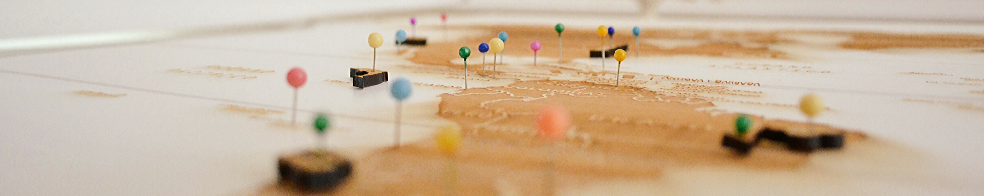map of Mexico and South America with pins in it